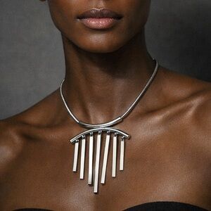 Whiting & Davis Silver Fringe Bar Snake Chain Necklace